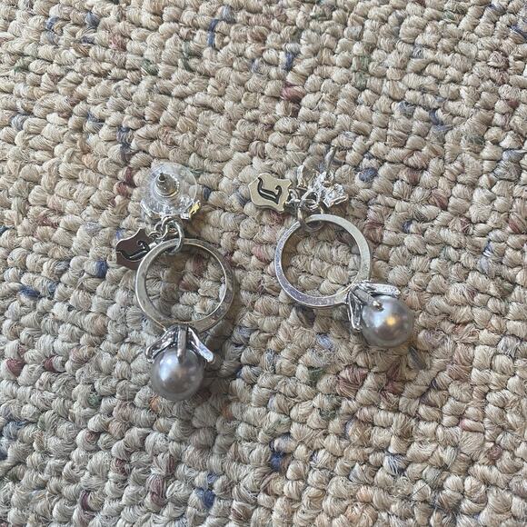 Rare Vintage Y2K Juicy Couture Logo Silver Tone Script Ring Post Stud EARRINGS - Picture 3 of 4